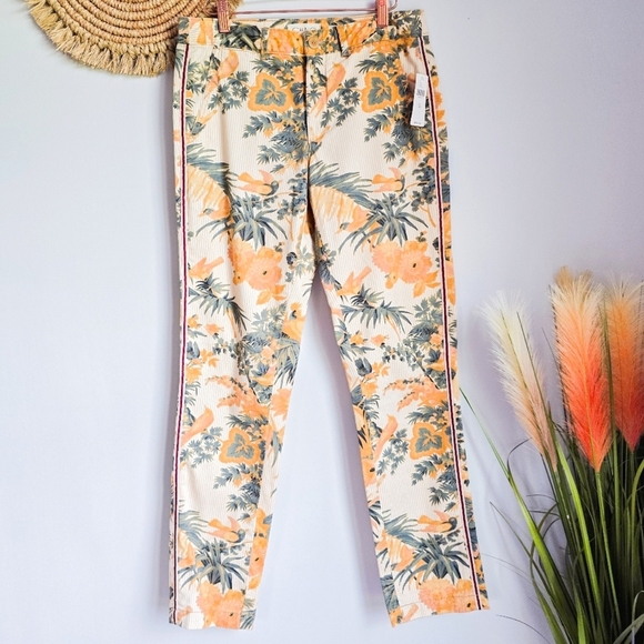 Anthropologie, New, Chino Relaxed Tropical Novelty Print Side Stripe Pants SZ 28 - Picture 2 of 14